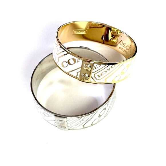 COACH Polished Gold & White Enamel Bangle Bracelet NEW - Picture 6 of 9